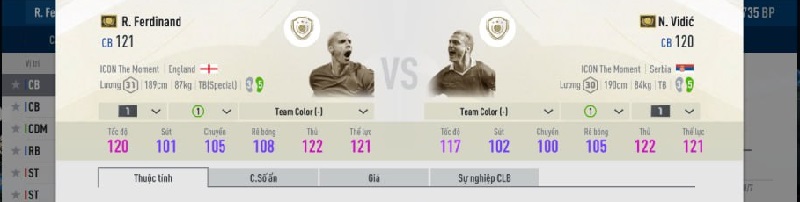 Vị trí thứ 3 LCB – RCB: N. Vidic BTB & R. Ferdinand BTB